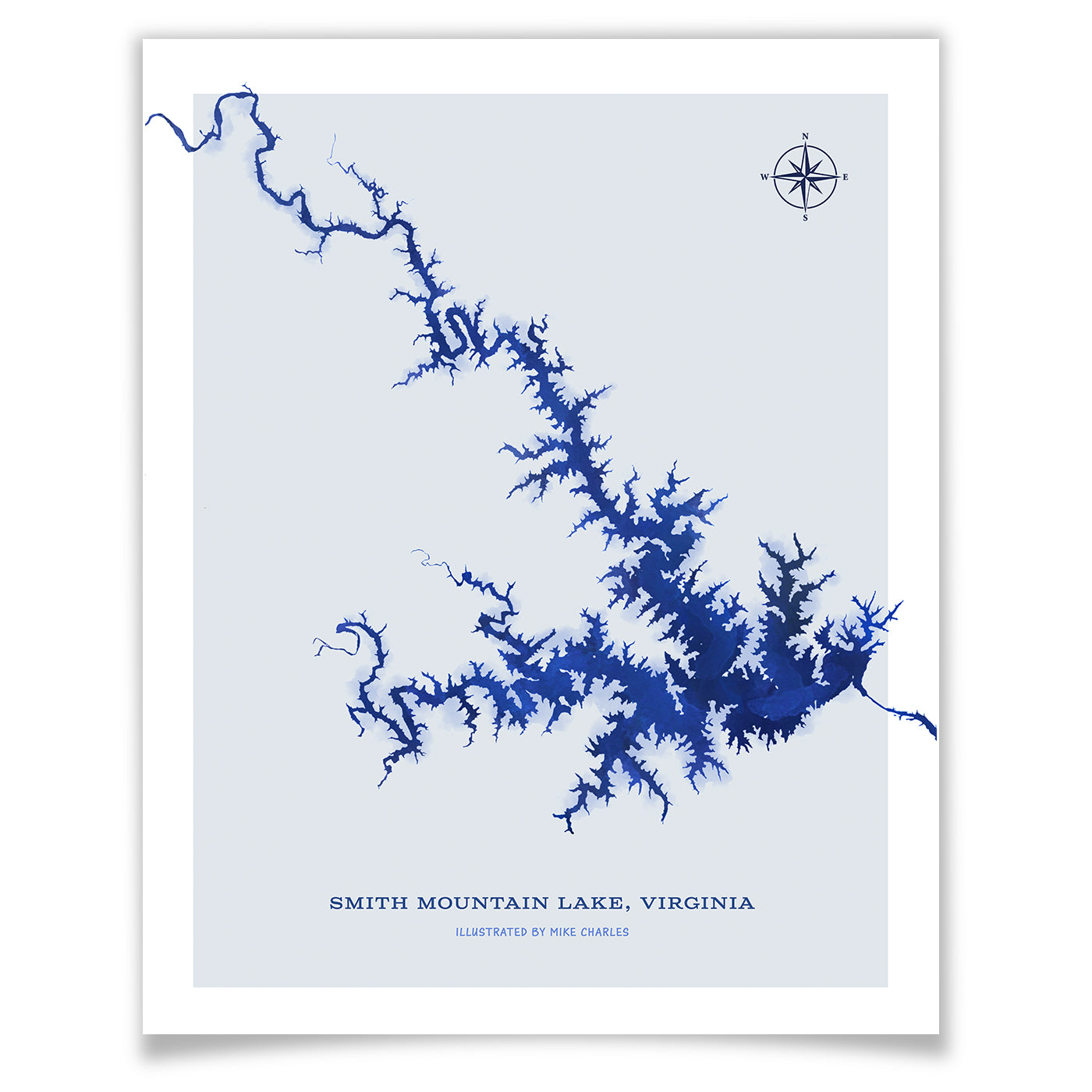 Smith Mountain Lake Map Watercolor Print